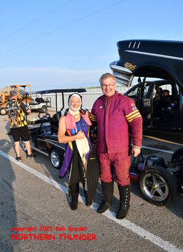 Mary Reep (Grim Reeper) left - 
Jim Chase (Wicked Quick) right - in the staging lanes